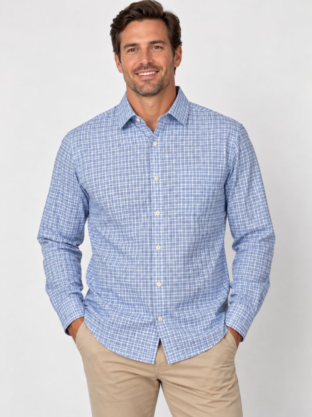 Lauren Ralph Lauren Plaid Button Down Shirt Blue White Long Sleeve 16½